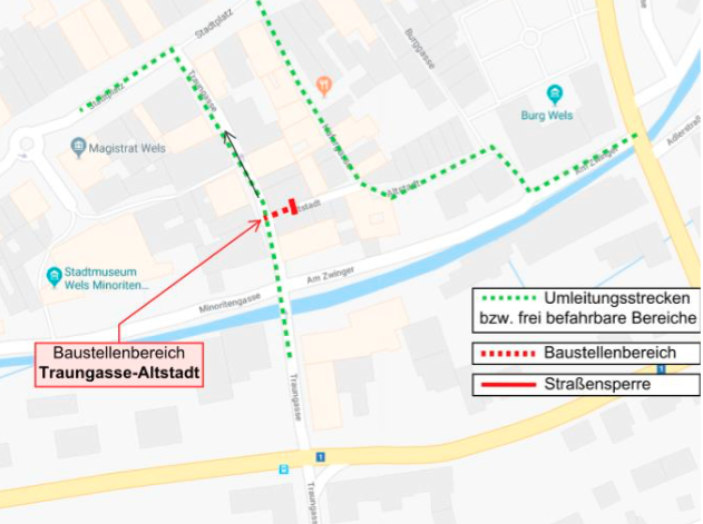 Die Einfahrt von der Traungasse in die Altstadt wird gesperrt.
