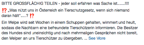 Mit einem Facebook-Posting machen Gruber und Stollnberger auf einen ihrer Ansicht nach falsch untergebrachten Welpen in Bad Ischl aufmerksam.