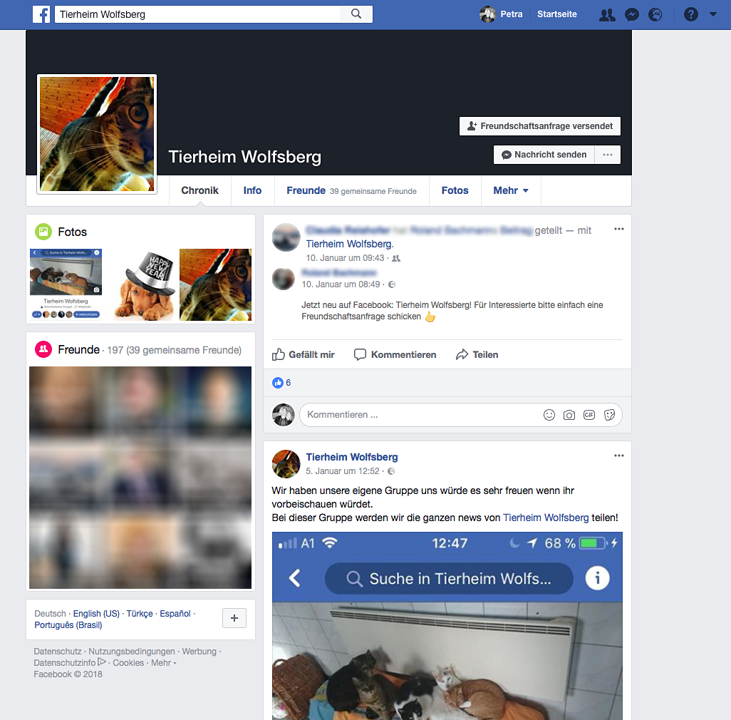 Das Tierschutzhaus Wolfsberg ist unter dem Profilnamen "Tierheim Wolfsberg" im sozialen Netzwerk "Facebook" angekommen
