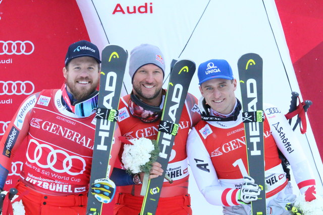 Kjetil Jansrud (2.), Aksel Lund Svindal (1.), Matthias Mayer (3.) - v.l.n.r.
