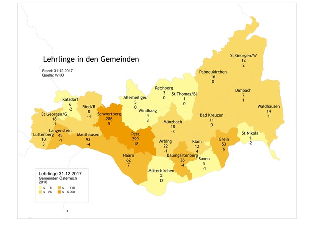 275 Perger Betriebe bilden aktuell Lehrlinge aus. Die meisten Auszubildenden lernen in Perg und Schwertberg. | Foto: Graphik: WKO Perg