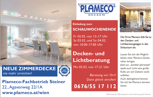 http://www.plameco.at/wien - Decken- und Lichtberatungstage bei PLAMECO Wien