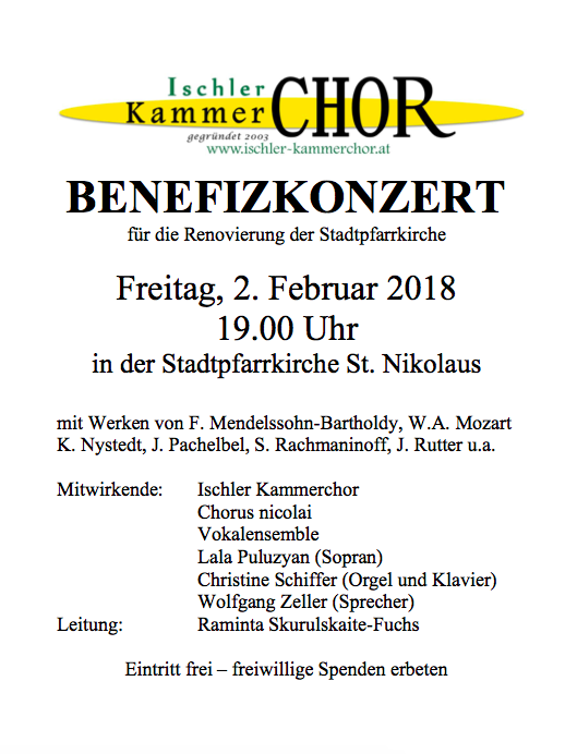 Plakat für das anstehende Benefizkonzert am 2. Feburar in der Stadtpfarrkirche St. Nikolaus.