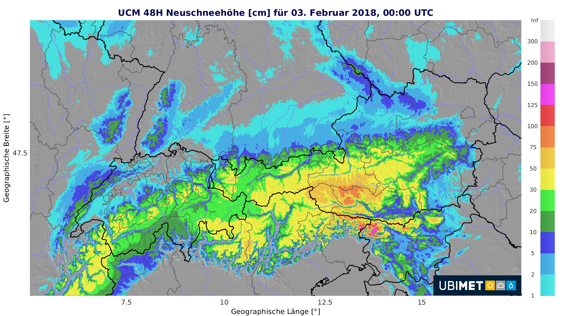 48-stündige Neuschneemenge bis Samstag, 3. Februar 2018.