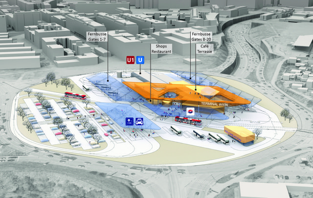 Der Fernbusterminal am Verteilerkreis, wie ihn sich die Wirtschaftskammer wünscht. | Foto: sam-architects
