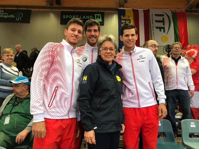 Sportlandesrätin Petra Bohuslav mit v.l. Dennis Novak, Gerald Melzer und Dominic Thiem | Foto: SPORTLand NÖ