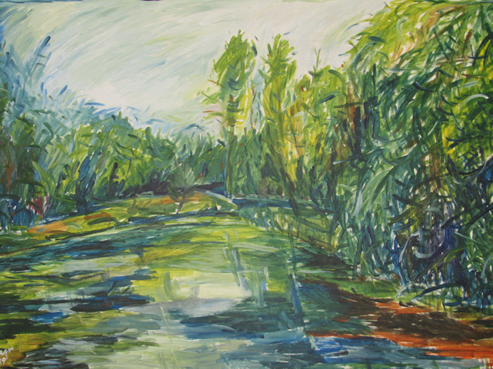 Auweiher, Acryl auf Karton