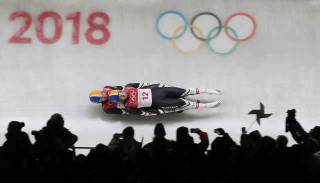 PYEONGCHANG,SOUTH KOREA,14.FEB.18 - OLYMPICS,LUGE - Olympic Winter Games PyeongChang 2018, doubles, men. Image shows Thomas Steu / Lorenz Koller (AUT). Photo: GEPA pictures/ Andreas Pranter