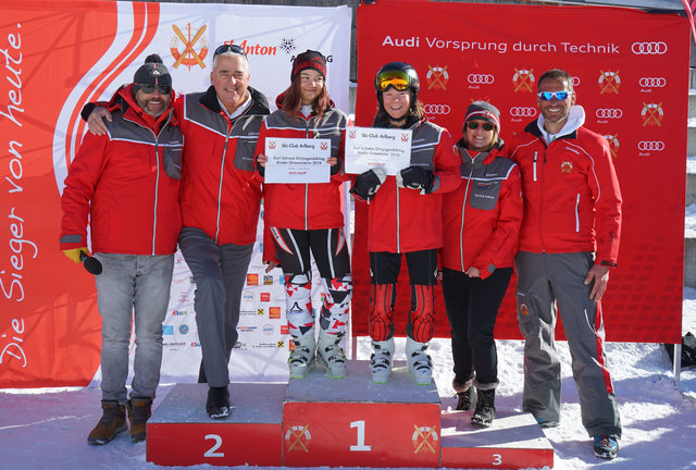 Die SCA-Kindermeister 2018 Paulina Spiss und Casper Bartels (Mitte) mit SCA-Obmann St. Anton Peter Mall, SCA-Präsident Josef Chodakowsky, SCA-Schriftführerin Wilma Himmelfreundpointner und SCA-Kassier Gerhard Eichhorn (v.l.) | Foto: Paul Schranz