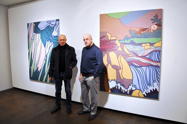 Galerist Anton Gölles mit dem Künstler Hubert Schmalix bei der Vernissage der sehenswerten Ausstellung. | Foto: Galerie Gölles