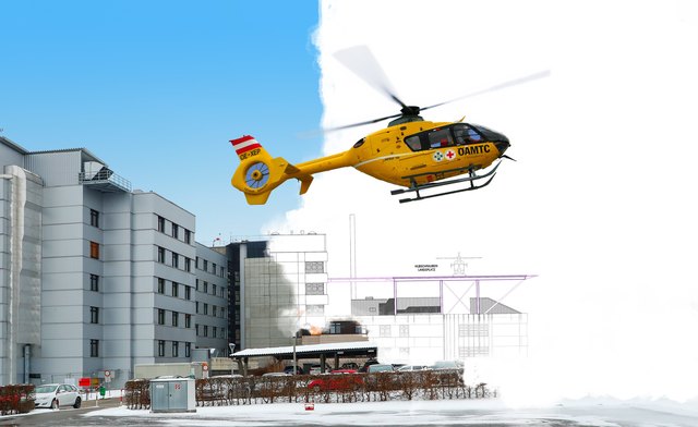 Ab Juni 2018 sollen die Rettungshelikopter nicht mehr am Boden, sondern in 22 Metern Höhe und somit direkt auf dem Krankenhaus landen.