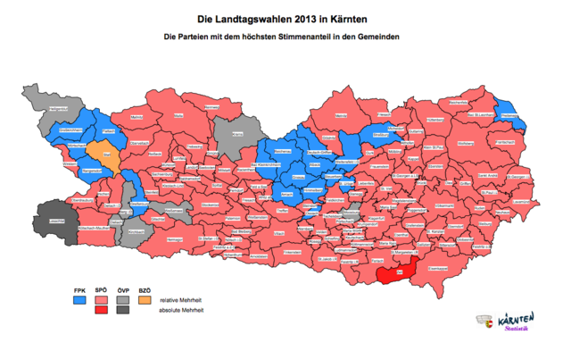 Die Parteien mit dem höchsten Stimmenanteil in den Gemeinden 2013 | Foto: Land Kärnten