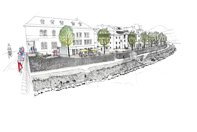 Das war der Plan. So sollte das Drauufer in Villach eigentlich mittlerweile aussehen. | Foto: Stadt Villach