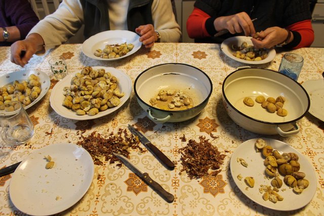 Viel Handarbeit bei der Kastanien-Verarbeitung