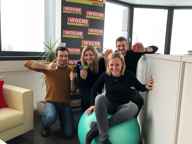 Das Team der WOCHE Graz mit seinen Fastenvorhaben: Christoph Hofer, Martina Maros, Verena Schaupp, Stefan Haller (v.l.) | Foto: KK