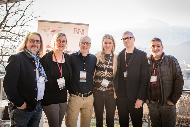 Aktuelles & zukünfitges Direktorenteam BNI Chapter Augustus IX, Innsbruck v.l.n.r. Christian Meingast, Vanessa Jakob, Harald Bösch, Irina Juen, Paul Burgstaller, Gernot Schwendinger.