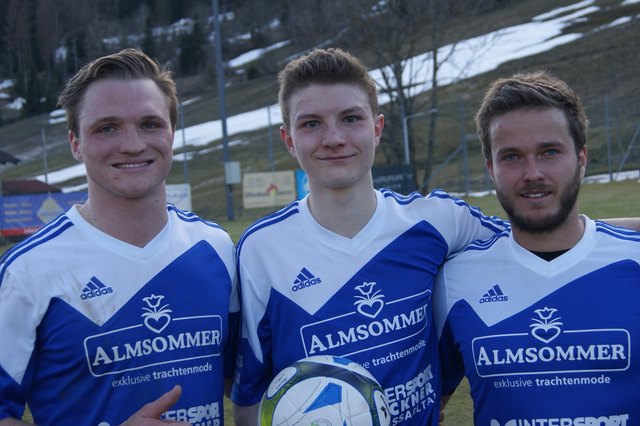 Die drei Torschützen des USV Hüttschlag Thomas Kendlbacher (links); Christoph Schaidreiter (mitte); Thomas Taxer (rechts)
