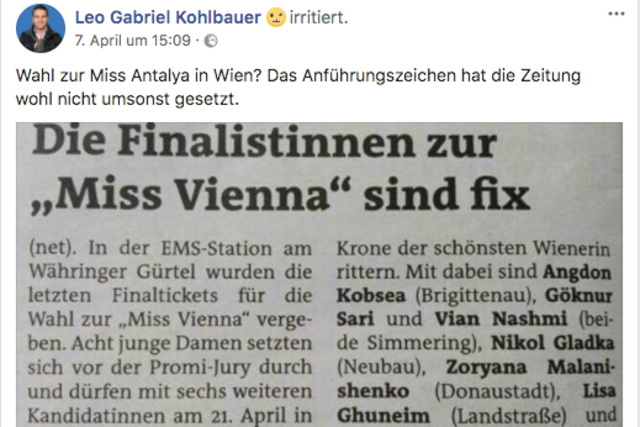 Mit diesem Posting sorgt FPÖ-Gemeinderat Leo Kohlbauer seit Samstag für Gesprächsstoff. | Foto: Kohlbauer/Facebook