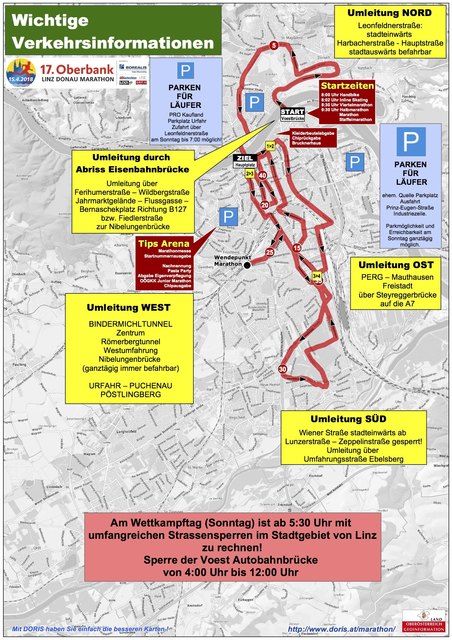 Mit umfangreichen Verkehrsbehinderungen ist am 15. April in Linz zu rechnen. Den Plan finden Sie auch auf www.linzmarathon.at | Foto: DORIS/Land OÖ
