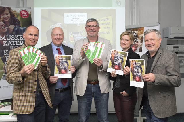 Mario Wünsch, A6 Land Steiermark, Jugendschutz; Gerhard Knittelfelder, WKO Steiermark, Sparte Handel; Roland Frühwirth, WIFI De- Eskalationstrainer; Bianca Heppner MPH, Gesundheitsfonds Steiermark; KommR. Harald Pfleger, WKO Steiermark, Sparte Tankstellen. | Foto: esundheitsfonds Steiermark/Hutter