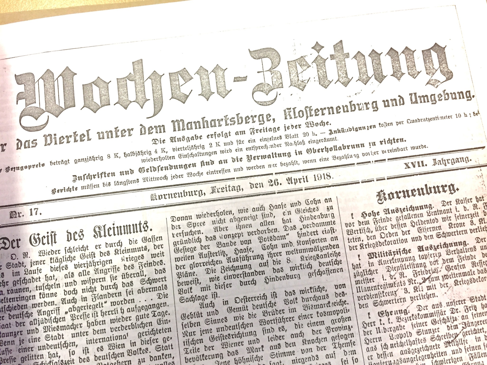 Vor 100 Jahren 26. April 1918 Korneuburg