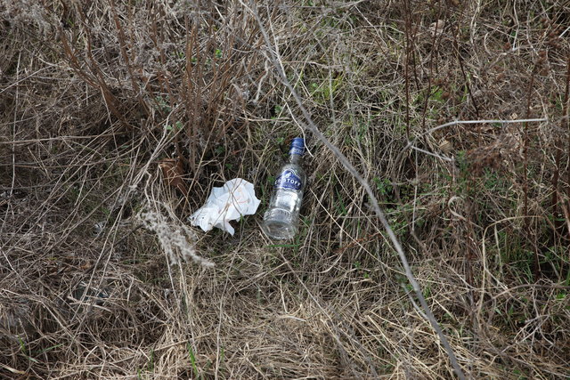 Versteckt im wuchernden Gras: Papier und Glas.