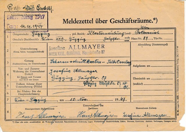 Meldezettel für Geschäftsräume | Foto: Archiv Museum Kierling