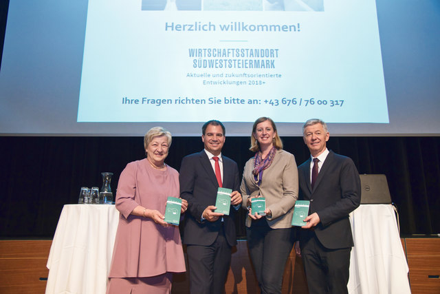 Regionsvorsitzende LAbg. Helga Kügerl, LH-Stv. Michael Schickhofer, LR Barbara Eibinger-Miedl und Regionsvorsitzender Stv. LAbg. Peter Tschernko waren gemeinsam in der Südweststeiermark (v.l.).