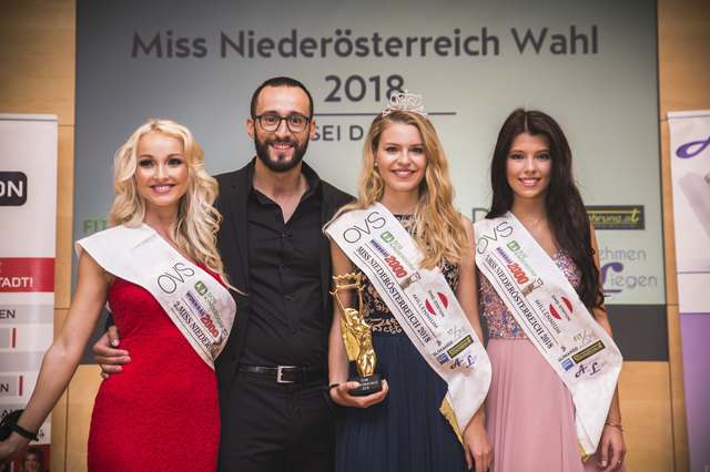 Vize Miss NÖ Nicole Ettlinger, Chris Steiner, Miss NÖ Katharina Katzmann und 3. Miss NÖ Isabel Jelinek