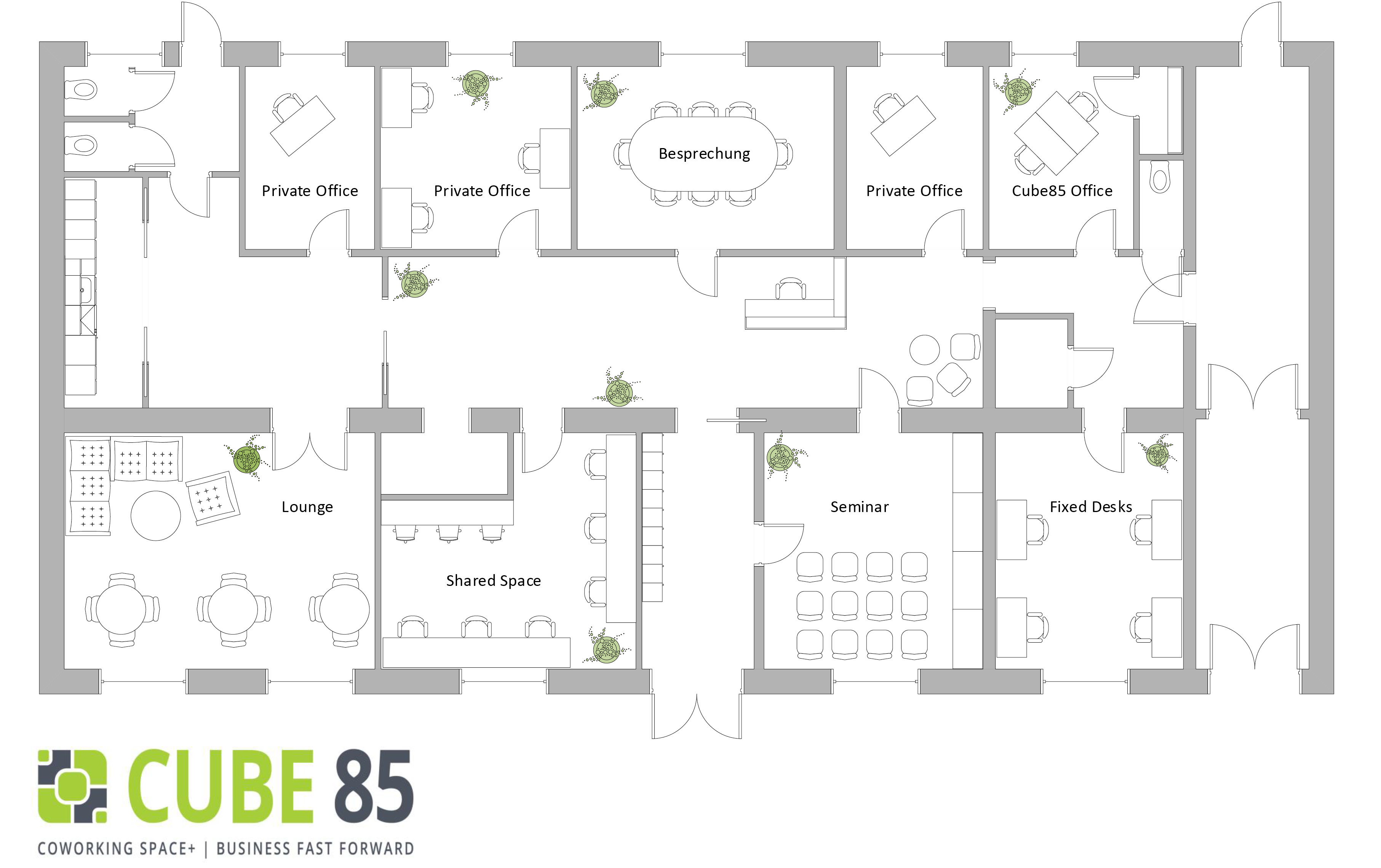 So werden die Coworking Spaces im "Cube85" in Deutschlandsberg aussehen.