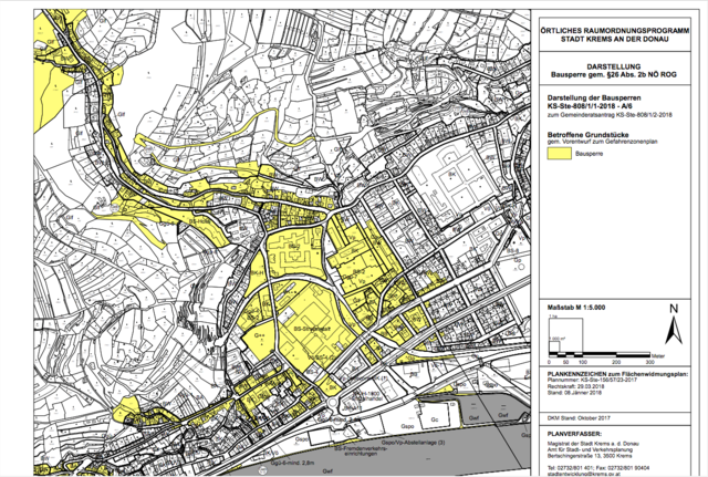 Auf solchen Plänen kennzeichnet die Stadt Krems betroffene Grundstücke. | Foto: Stadt Krems