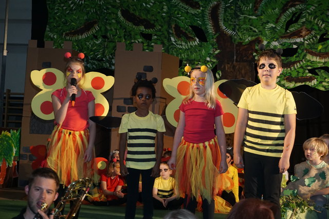 Mit vollem Einsatz: Die Kinder boten eine beachtliche Leistung auf der Bühne der Sporthalle Ilz.