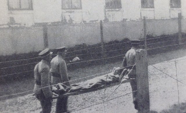 "Ein Opfer nach dem andern des im April 1934 in Kaisersteinbruch ausgebrochenen Hungerstreikes muß als Skelett ins Krankenhaus transportiert werden | Foto: Landesarchiv Oberösterreich Linz