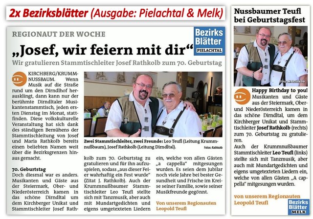 Danke liebe Redaktion für die Veröffentlichung sogar in beiden Ausgaben (Pielachtal & Melk)...!!! *freu*