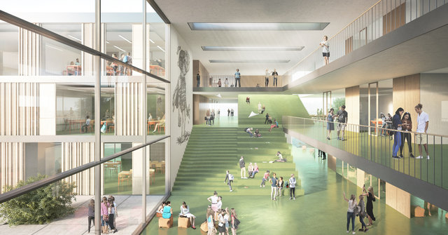 Visualisierung des zukünftigen Gänserndorfer Gymnasiums, das 2021 eröffnet werden soll.