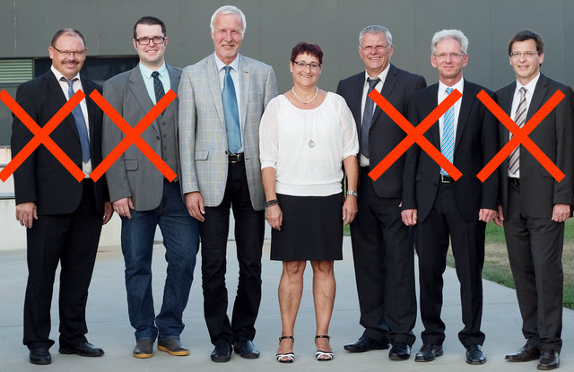 Die SPÖ 2015: Hubert Witzeneder, Paul Weidlinger, Peter Pichler, Parteiobfrau Roswitha Scheuringer, Hans Litzlbauer, Harald Slaby (damaliger "Vize"), Erwin Rockenschaub (damaliger Fraktionsobmann). | Foto: Foto: SPÖ, Bearbeitung: BRS