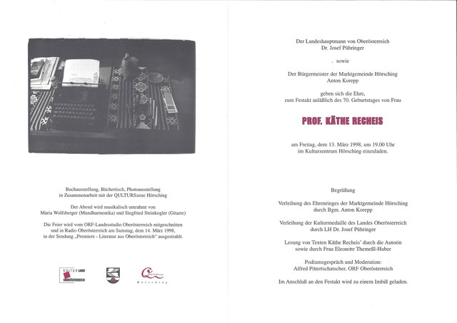Recheis Käthe Ehrenring Kulturmedaille 13.3.1998 Foto Hans Aumayr