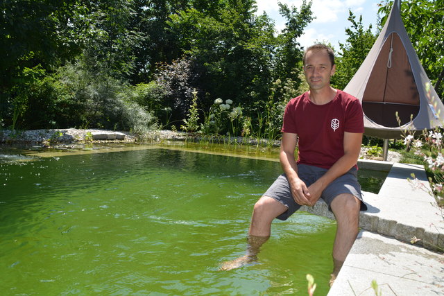 Der Schwimmteich von Daniel Matheis in Würmla ist gleichzeitig die Versuchsanlage.