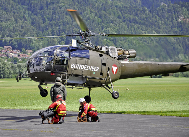 Keine leichte Übung: Hunde unter einem anfliegenden Hubschrauber. | Foto: ÖRHB/Khälß