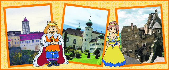 Drei royale Schauplätze, ein Königspärchen: Mit der Kutsche auf die Schallaburg, mit dem Helikopter zum Schloss Artstetten und mit dem Oldtimer auf die Burgruine Aggstein.