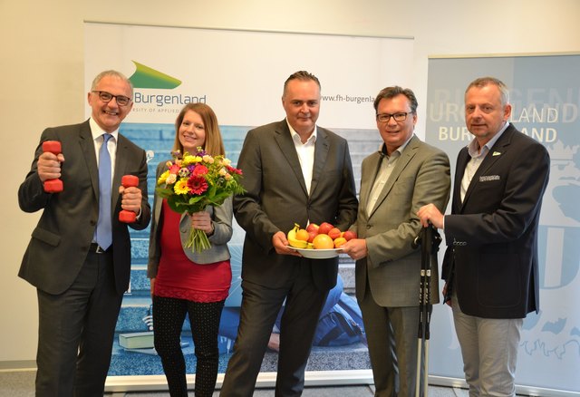 Präsentation des Gesundheitsberichts: FH-Geschäftsführer Georg Pehm, Projektleiterin Barbara Szabo, LR Hans Peter Doskozil, LR Norbert Darabos, Department Gesundheit-Leiter Erwin Gollner | Foto: FH Burgenland