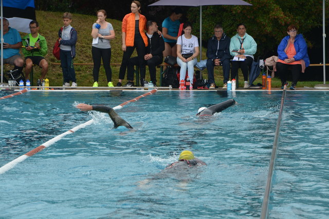 Die Teilnehmer des Triathlons mussten beim Schwimmen insgesamt 11,4km, das sind 456 Bahnen, absolvieren.