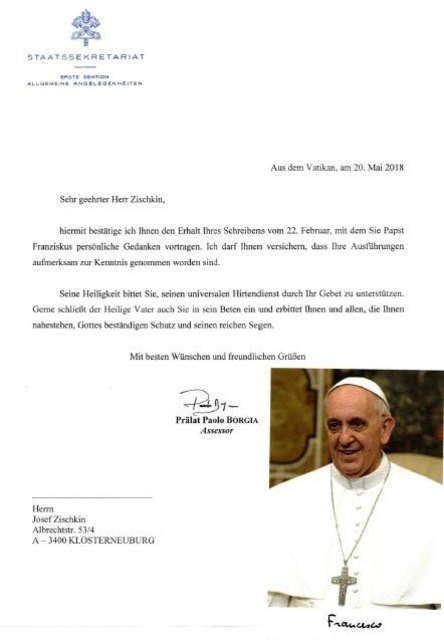 Antwortschreiben vom Papst Franziskus