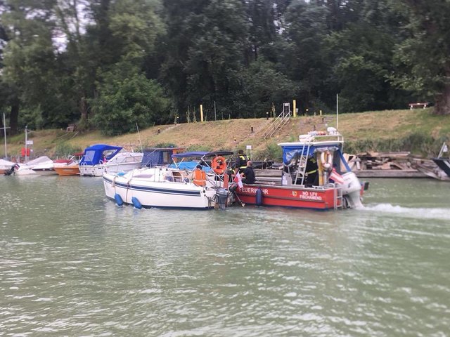 Das Sportboot war auf eine Sandbank aufgelaufen, und leckgeschlagen. | Foto: FF Fischamend