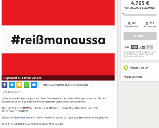 Die ambitionierte Campagne wurde vom Seitenbetreiber abgeblasen. | Foto: Screenshot