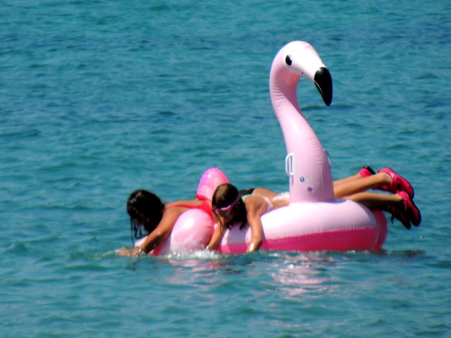 Sommerfreuden ohne Lottogewinn,eine eigene Flamingoinsel und damit den ganzen Tag planschen.