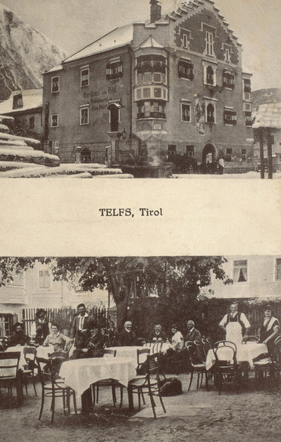 Rösslwirt mit Gastgarten auf einer Postkarte | Foto: Gemeindearchiv Telfs