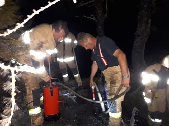 Die 28 ausgerückten Feuerwehrleute aus Dorfgastein konnten den Brandherd auf einer Fläche von etwa 50 Quadratmetern noch in der Nacht löschen. | Foto: Feuerwehr Dorfgastein