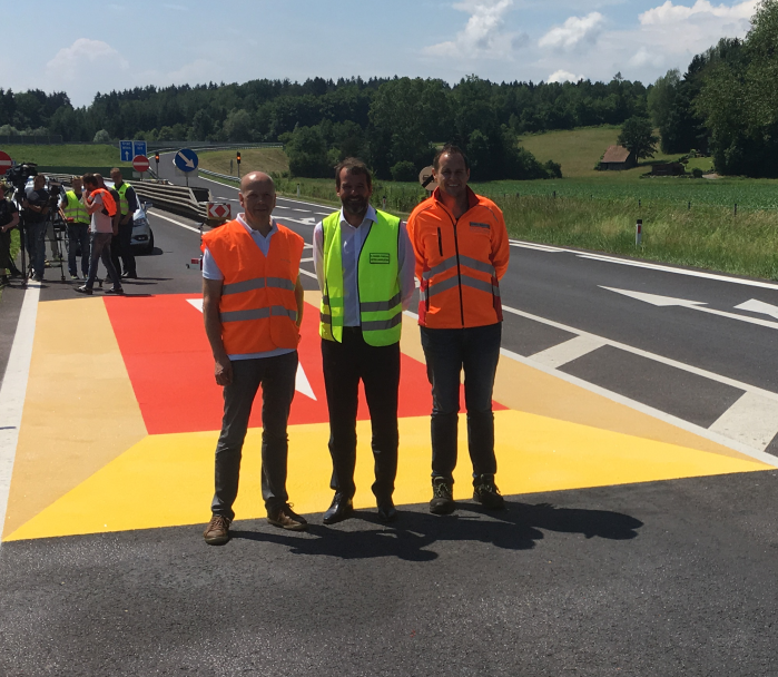 Erich Putz (Markierungs-Experte ASFINAG), Abteilungsleiter Betrieb Heimo Maier-Farkas, Autobahnmeister von Unterwald Markus Bratschko (v.l.).