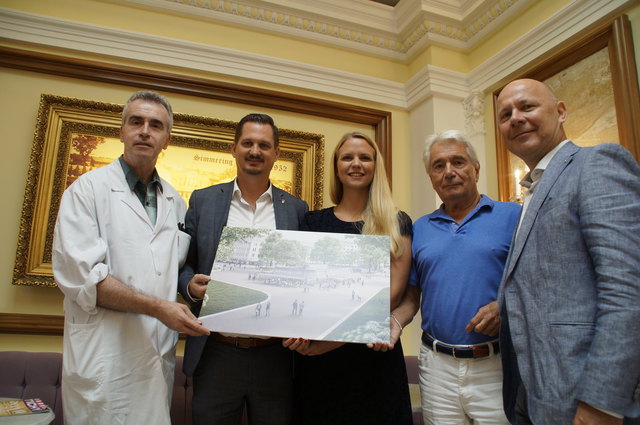 Beim Tichy wurde die Idee vom Gastro-Pavillon präsentiert. Am Foto (v.l.): Kurt Tichy, Marcus Franz, Iris Einwaller, Peter Strassl und Reinhard Scholda.